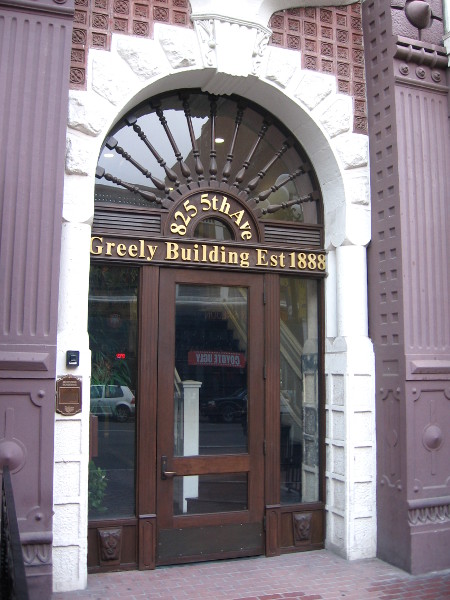 Elegant doorway of the 1888 building.