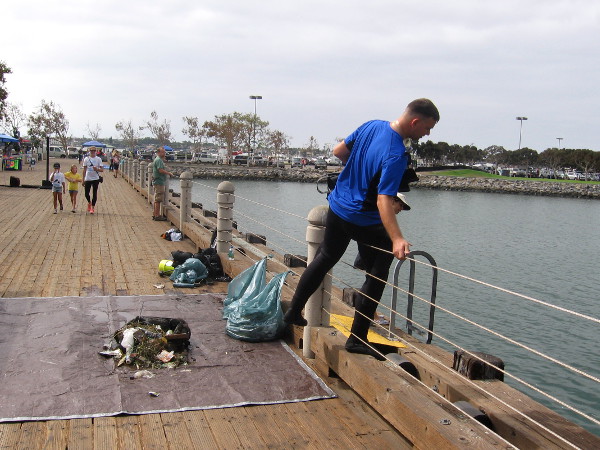 A participant checks out what's going on in the water below.