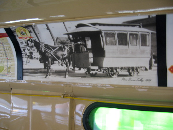 Here's an old photo of a streetcar that was pulled by a horse--or is that a mule.