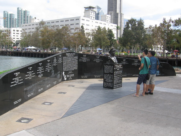 Looking at the memorial with Navy Broadway Complex in background.