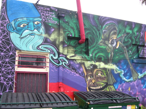 Magical blue gnome and banjo-playing frog are elements in awesome mural.
