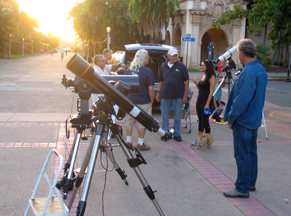 San Diego Astronomy Association members set up telescopes in Balboa Park.