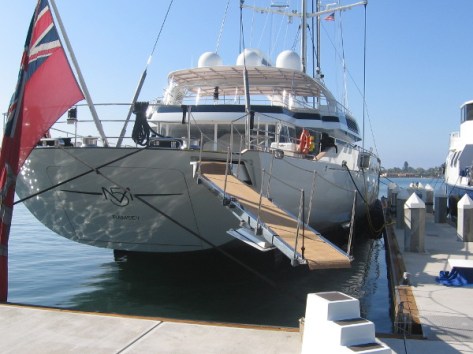 A cool, unexpected sight. Mirabella V is visiting San Diego on this sunny October day.