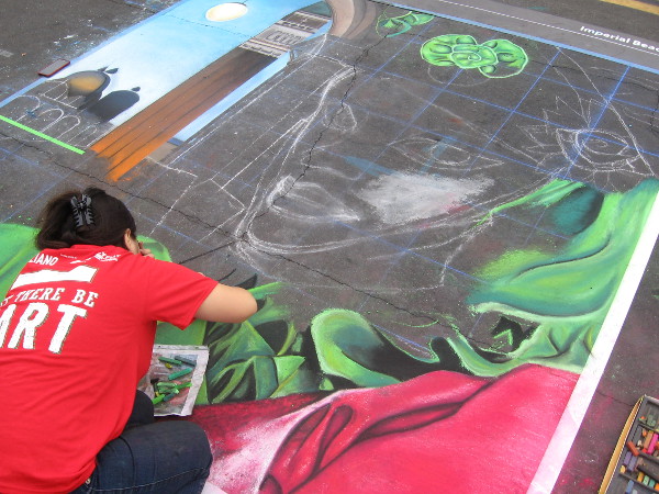 Squid In My Tea chalk art being created during 2014 Festa event.