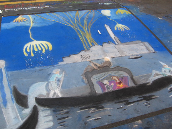 Roosevelt I.B. Middle School created a fantastic Venetian scene with chalk.