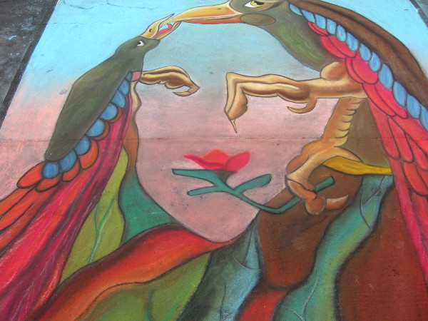 Lincoln Acres Art Program chalk art is actually an optical illusion of Mona Lisa!