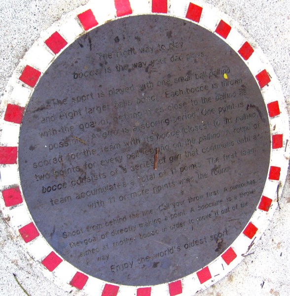 Rules of bocce on a plaque. The right way to play bocce is the way your dad plays!