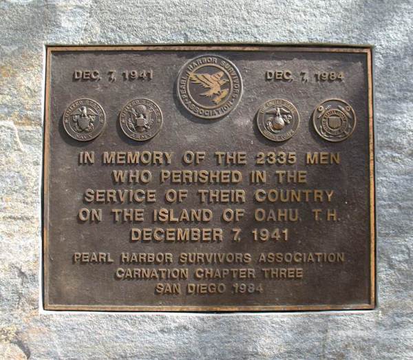 Photo of Pearl Harbor Survivors plaque courtesy the Port of San Diego.