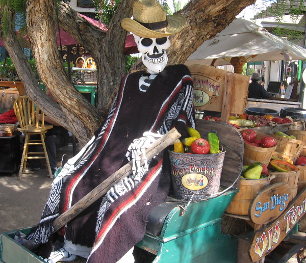 This guy is sitting on a wagon near popular entrance to Old Town State Historic Park.