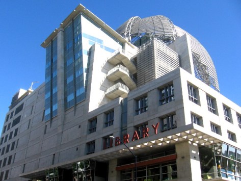 The new central library as seen from the intersection of K Street and 11th Avenue.