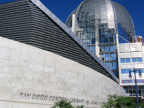 New San Diego Public Library in East Village shines in sunlight.
