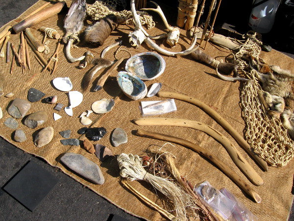 Realistic replicas of Native American tools and weapons were on display.