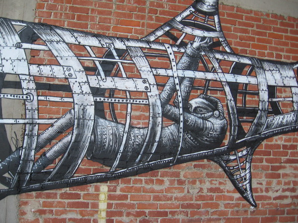 Phlegm often paints masked figures controlling odd contraptions in this illustrative style.