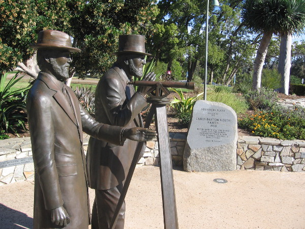 Lifelike sculptures of Ephraim Morse and Alonzo Horton in Founder's Plaza.