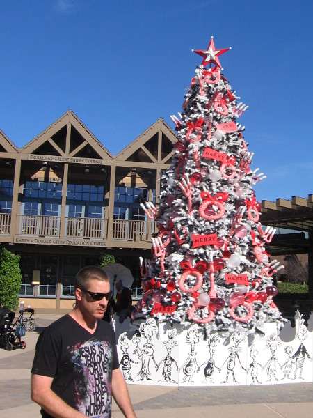 Dr. Seuss Christmas tree at the Conrad Prebys Theatre Center.