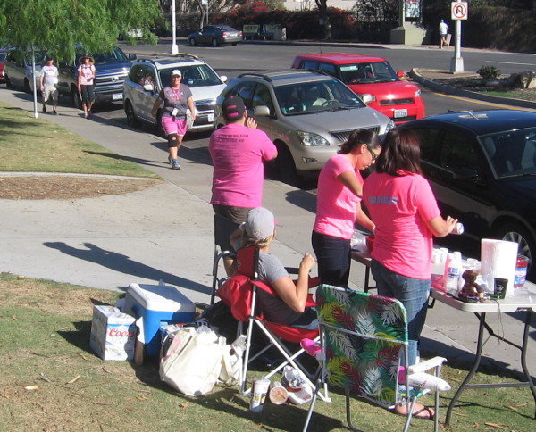 Hydration station awaits some oncoming anti-breast cancer walkers.
