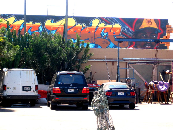Mr. Padre mural along rooftop honors Tony Gwynn. Art by Wildstyle Technicians.