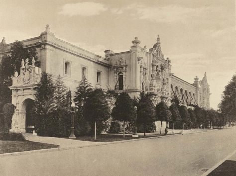 Varied Industries Building seen from the west a short distance. Rebuilt as a part of Casa del Prado, today it houses various art and botanical organizations.