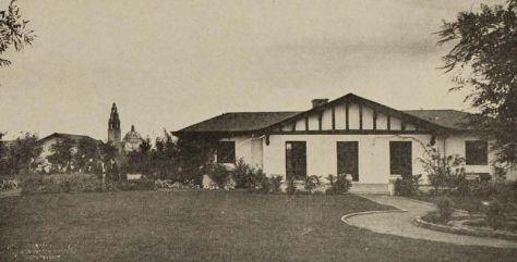 California bungalow, surrounded by model farm at the 1915 exposition. Agricultural exhibits and demonstrations were an important part of the event.