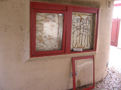 Display glass near entrance which used to show upcoming productions is vacant.