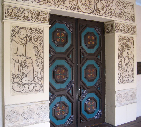 Decorative doors to La Granada Ballroom at the House of Hospitality in Balboa Park.