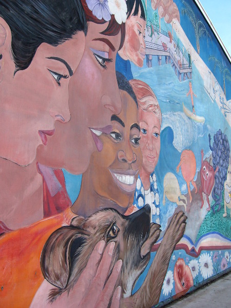 Happy faces of kids on San Diego street.