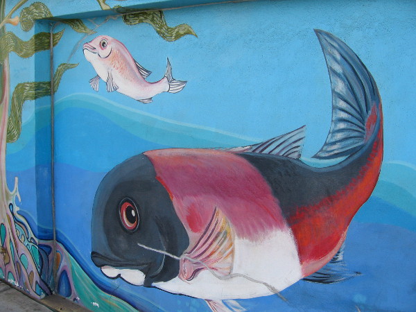 This big fish seems to be watching for pedestrians on the Barrio Logan sidewalk.