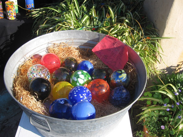 These handmade blown glass ornaments were out on display.