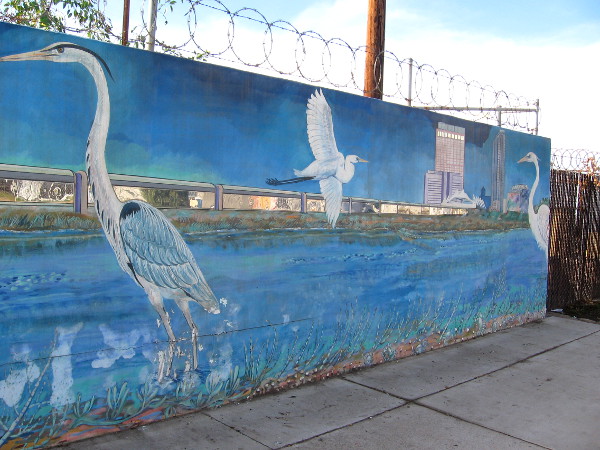 Herons and an estuary in mural on Harbor Drive north of Cesar Chavez Parkway