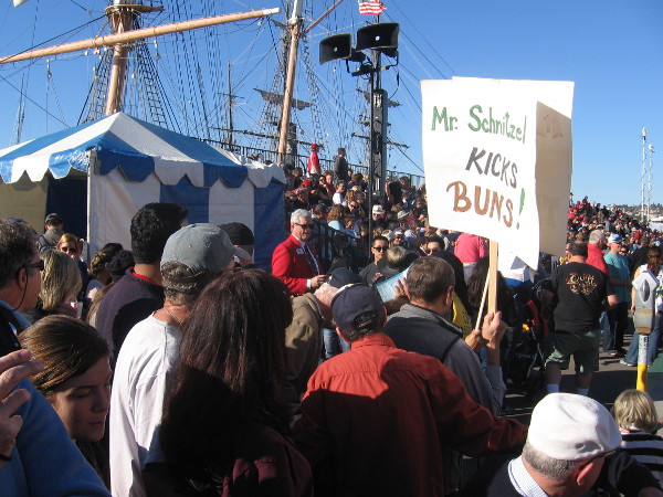 Mr. Schnitzel had a fan with signs. He's going to kick buns!