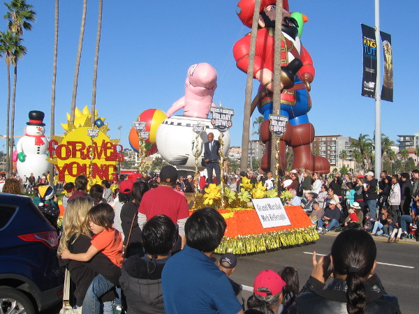 Meb awaits start of Big Bay Balloon Parade on the Forever Young float.