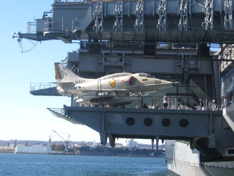 USS Ronald Reagan seen docked at Naval Air Station North Island across San Diego Bay.
