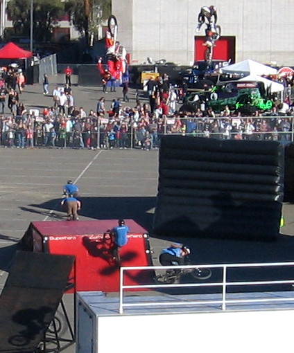Guys on bikes and motorcycles were performing huge jumps for the crowd.