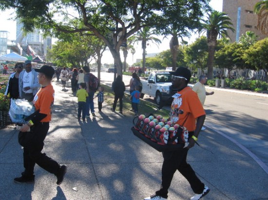A couple of vendors head from Petco Park to the Monster Jam Party in the Pits.