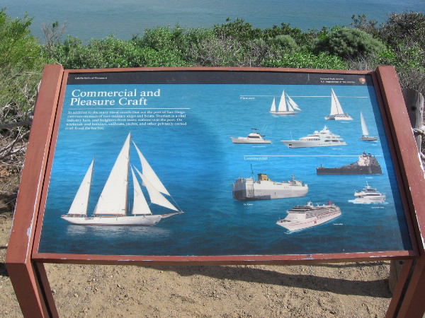 One of many interesting signs. This one shows typical commercial and pleasure craft seen on the water below.