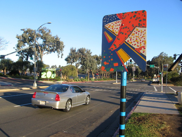Car near San Diego Zoo entrance heeds artistic street sign, I'm sure.