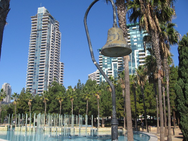 El Camino Real bell on Martin Luther King Jr. Promenade by Children's Park.