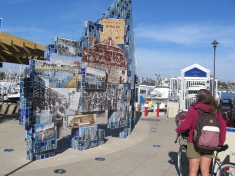 Bicyclist pauses to admire wonderful public art in Coronado.