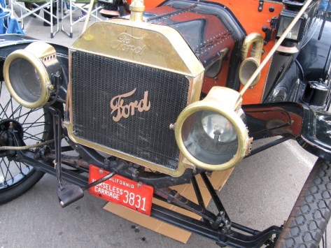 Here's the grill of a cool Ford. License plate is for a Horseless Carriage.