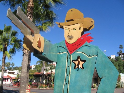 Stern lawman patrols San Diego Avenue.