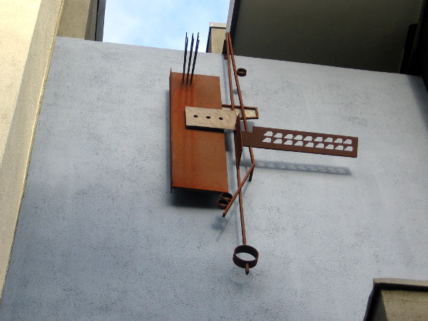 Unusual creation hangs from roof of a building in San Diego's Little Italy.