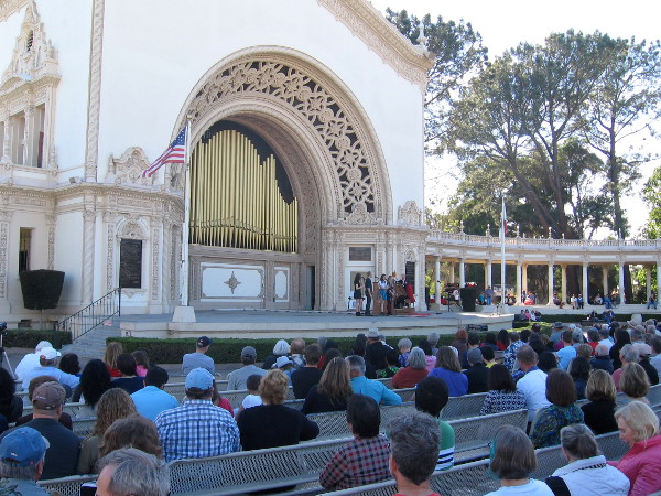 Almost all of the benches in the large Spreckels Organ Pavilion were full.