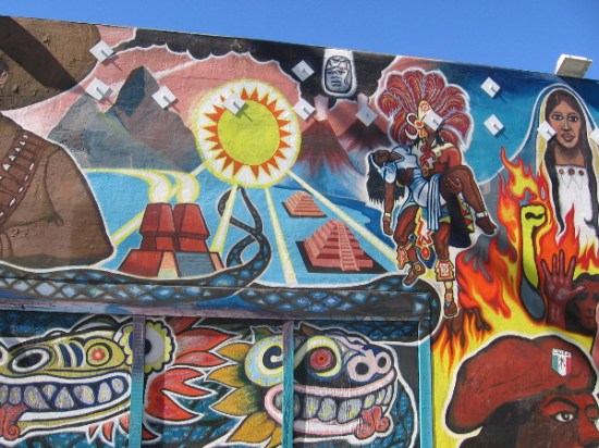 Sun shines on dynamic mural at Golden Hill Market and Liquor in Sherman Heights.