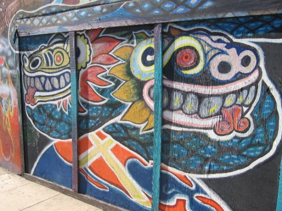 The 35 year old mural remains vivid, having been restored several times due to graffiti.