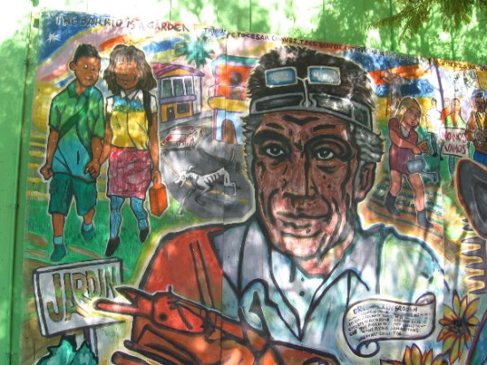 The Barrio is a Garden was painted on wood in 2010 in Sherman Heights.