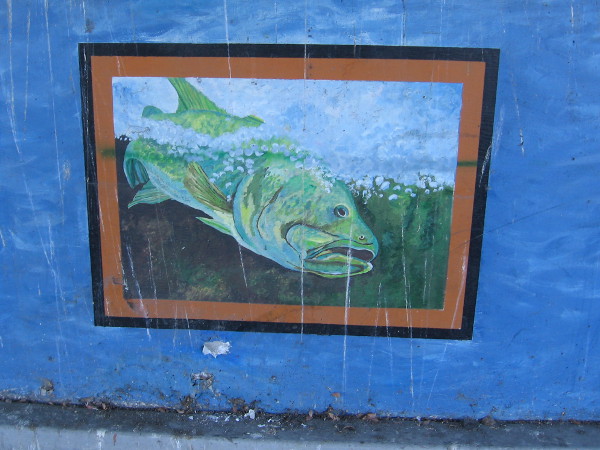 Fish in dry water, painted on a mural near the San Diego River.