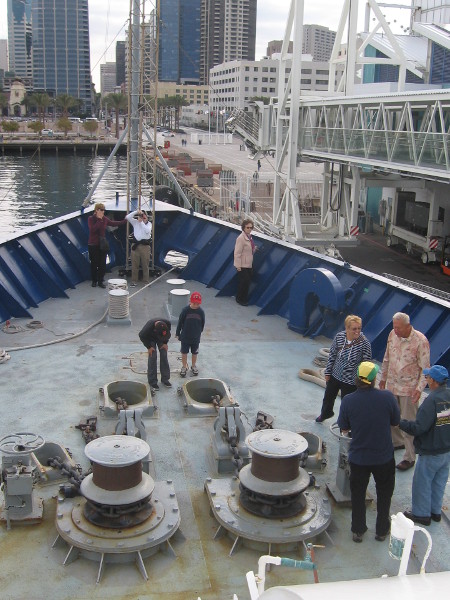 The tour started at the bow. Downtown San Diego skyline in background.