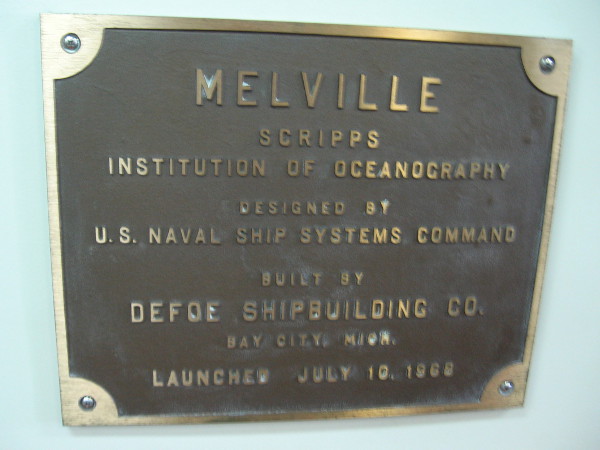 Bronze plaque commemorates the Melville's launch date in 1968.