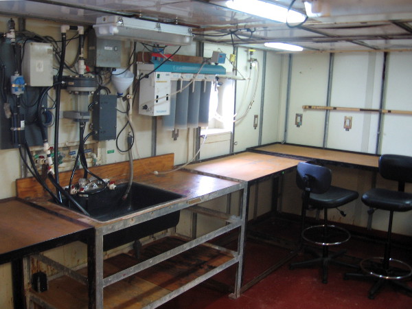 A look at a shipboard laboratory where various materials could be analyzed.
