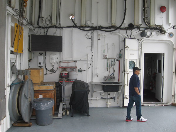 This outdoor area can be closed off during rough weather so that work can be performed when conditions are poor.